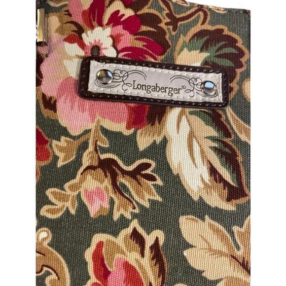 Longaberger Majolica Small Green Floral Tapestry shoulder handbag Brown handles - Picture 2 of 6